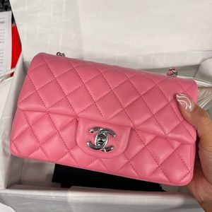 Chanel Lambskin Quilted Mini Rectangular Flap Pink